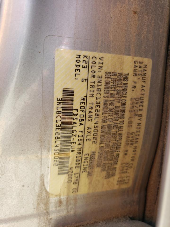 2008 Nissan Versa S VIN: 3N1BC13E28L450022 Lot: 65528315