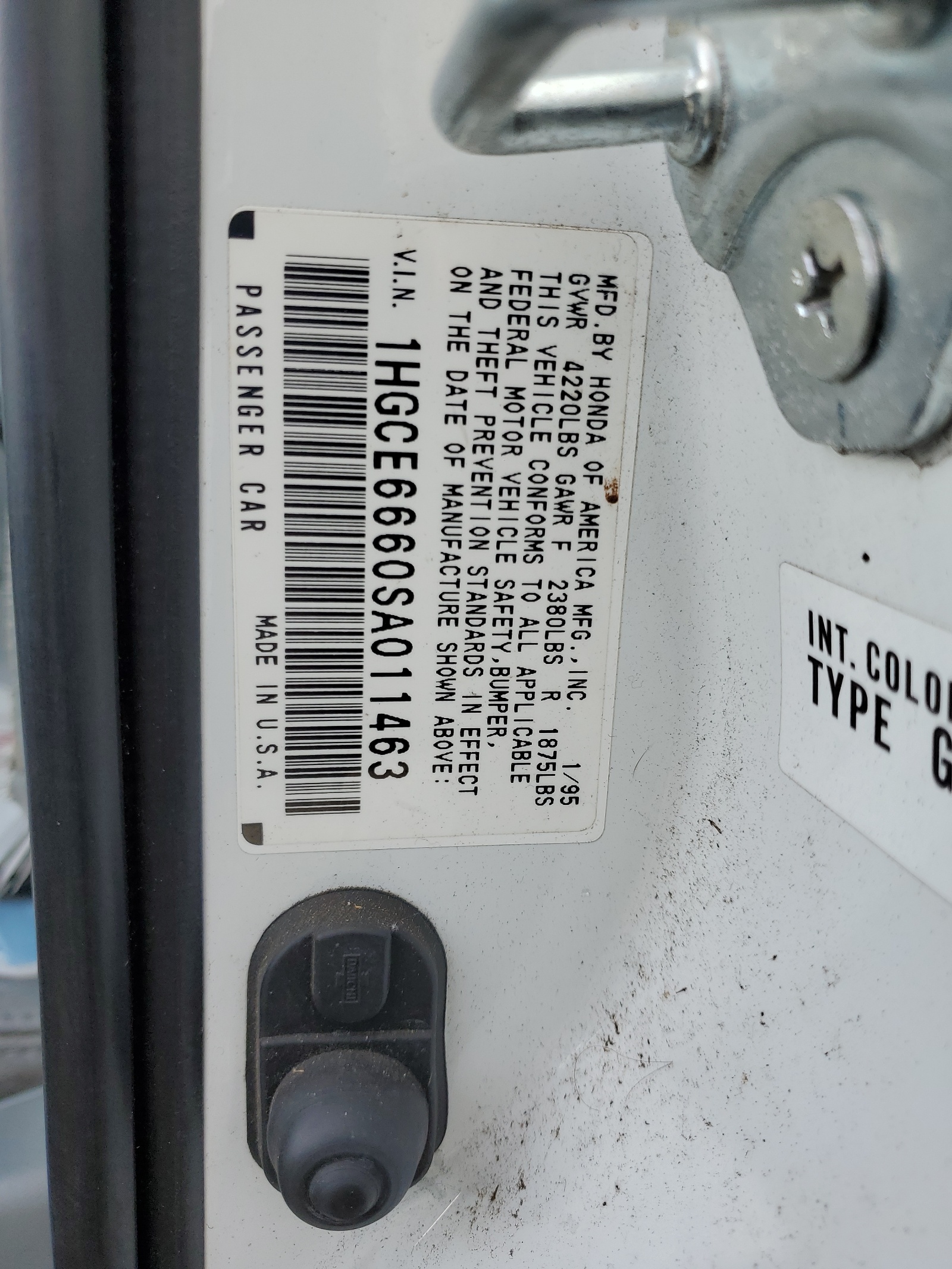 1HGCE6660SA011463 1995 Honda Accord Ex