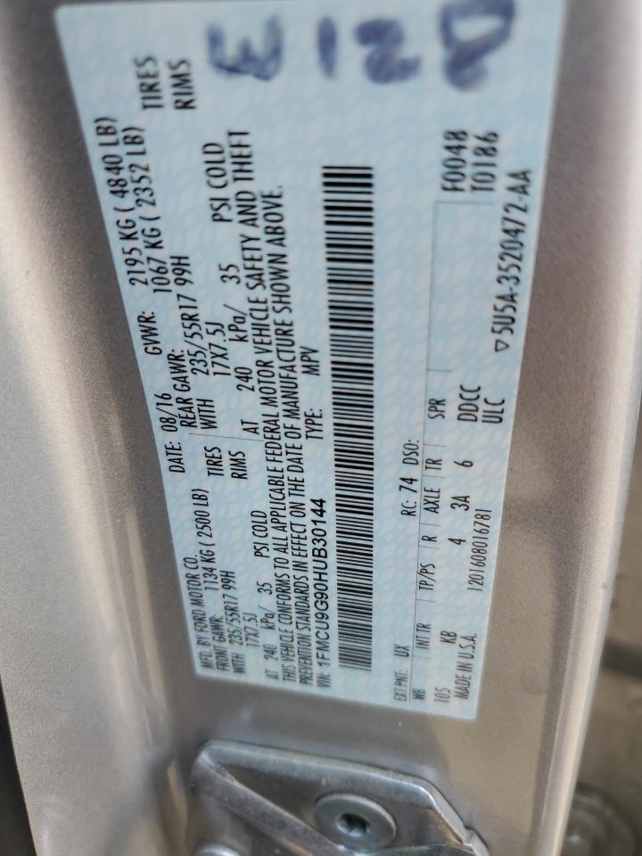 2017 Ford Escape Se VIN: 1FMCU9G90HUB30144 Lot: 67726044