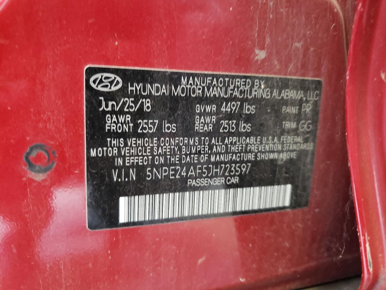 2018 Hyundai Sonata Se VIN: 5NPE24AF5JH723597 Lot: 66933604