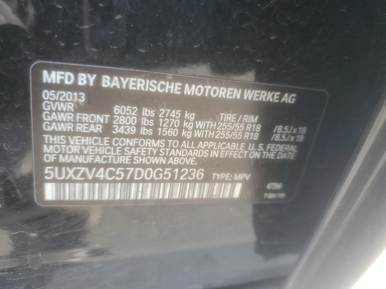 2013 BMW X5 xDrive35I VIN: 5UXZV4C57D0G51236 Lot: 69827254