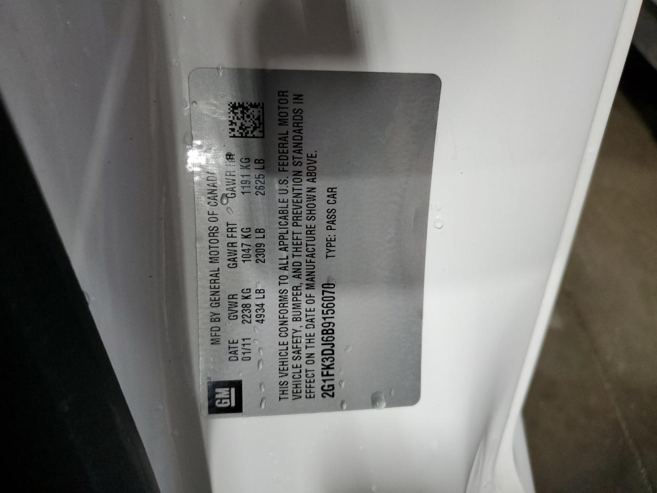 2011 Chevrolet Camaro 2Ss VIN: 2G1FK3DJ6B9156070 Lot: 65858014