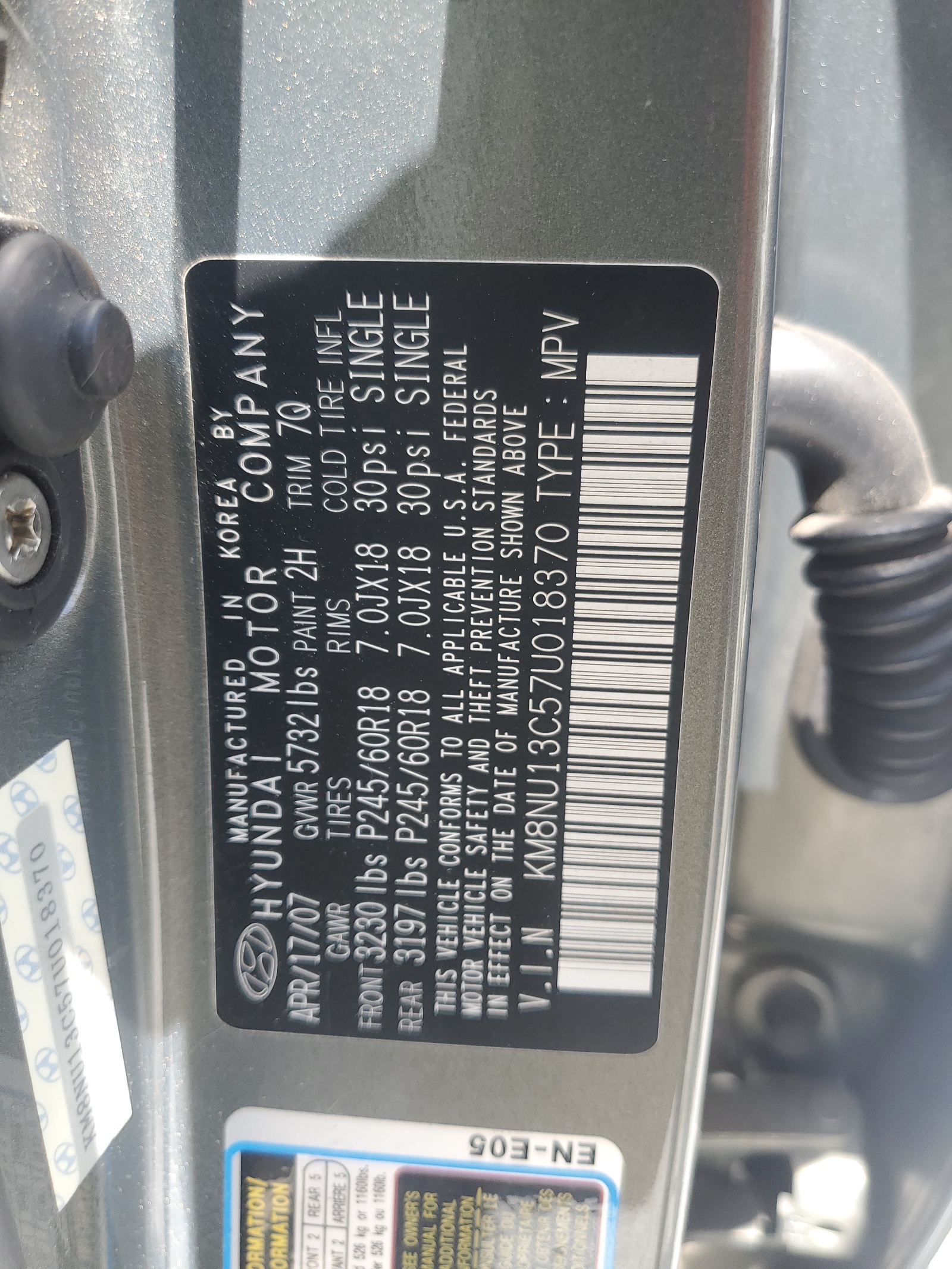 KM8NU13C57U018370 2007 Hyundai Veracruz Gls