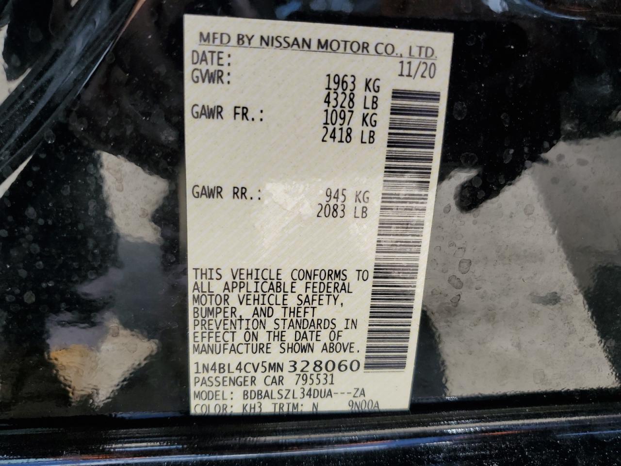 1N4BL4CV5MN328060 2021 Nissan Altima Sr