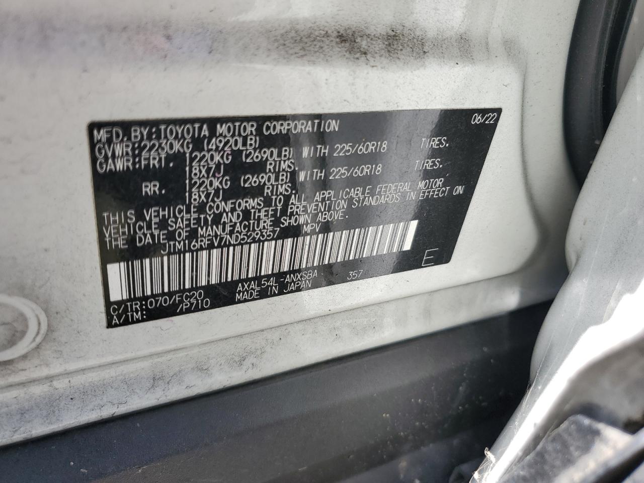 JTM16RFV7ND529357 2022 Toyota Rav4 Se