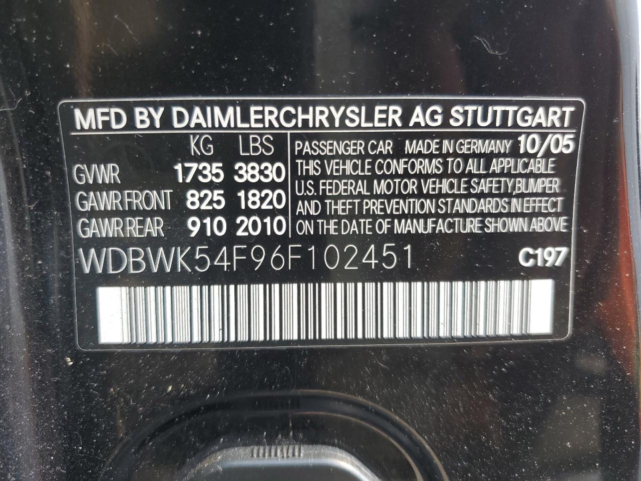 2006 Mercedes-Benz Slk 280 VIN: WDBWK54F96F102451 Lot: 66322194