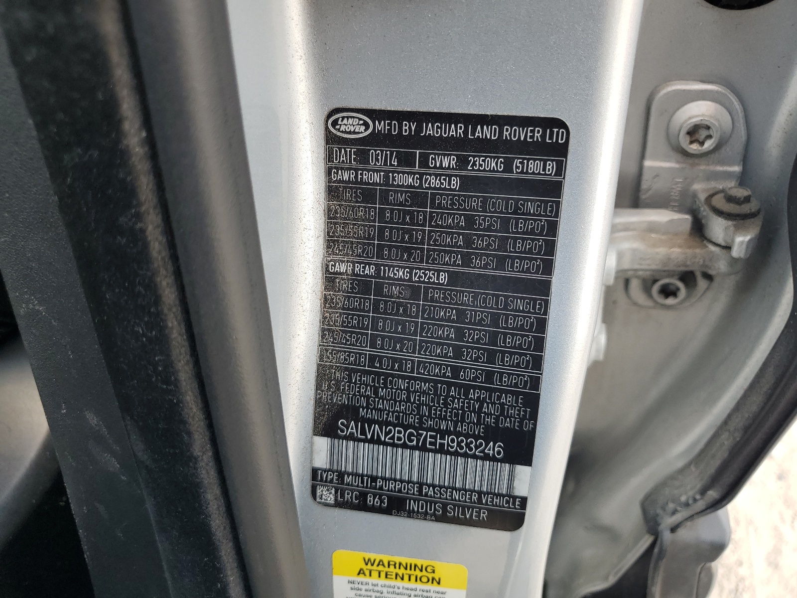 SALVN2BG7EH933246 2014 Land Rover Range Rover Evoque Pure