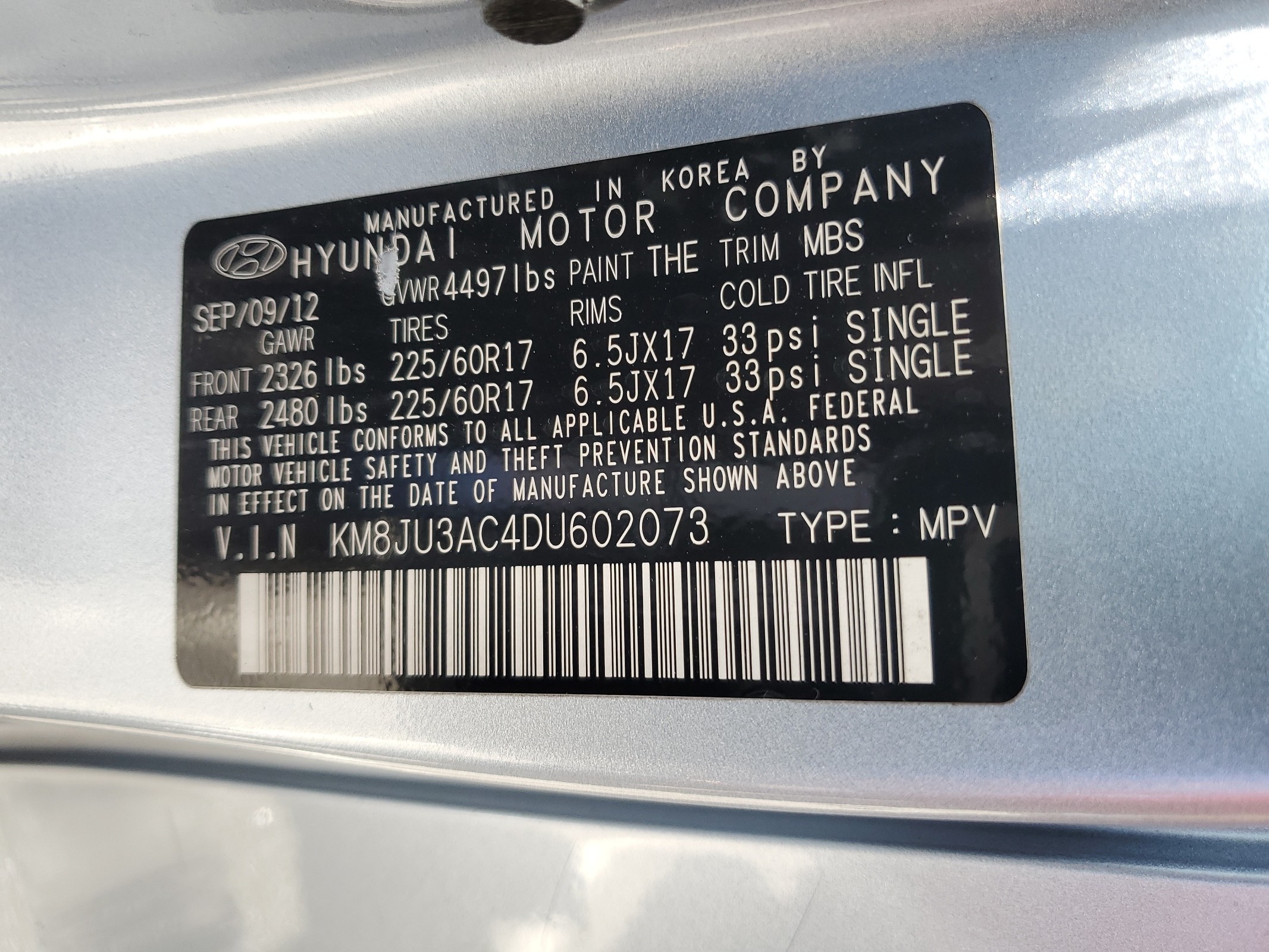 KM8JU3AC4DU602073 2013 Hyundai Tucson Gls