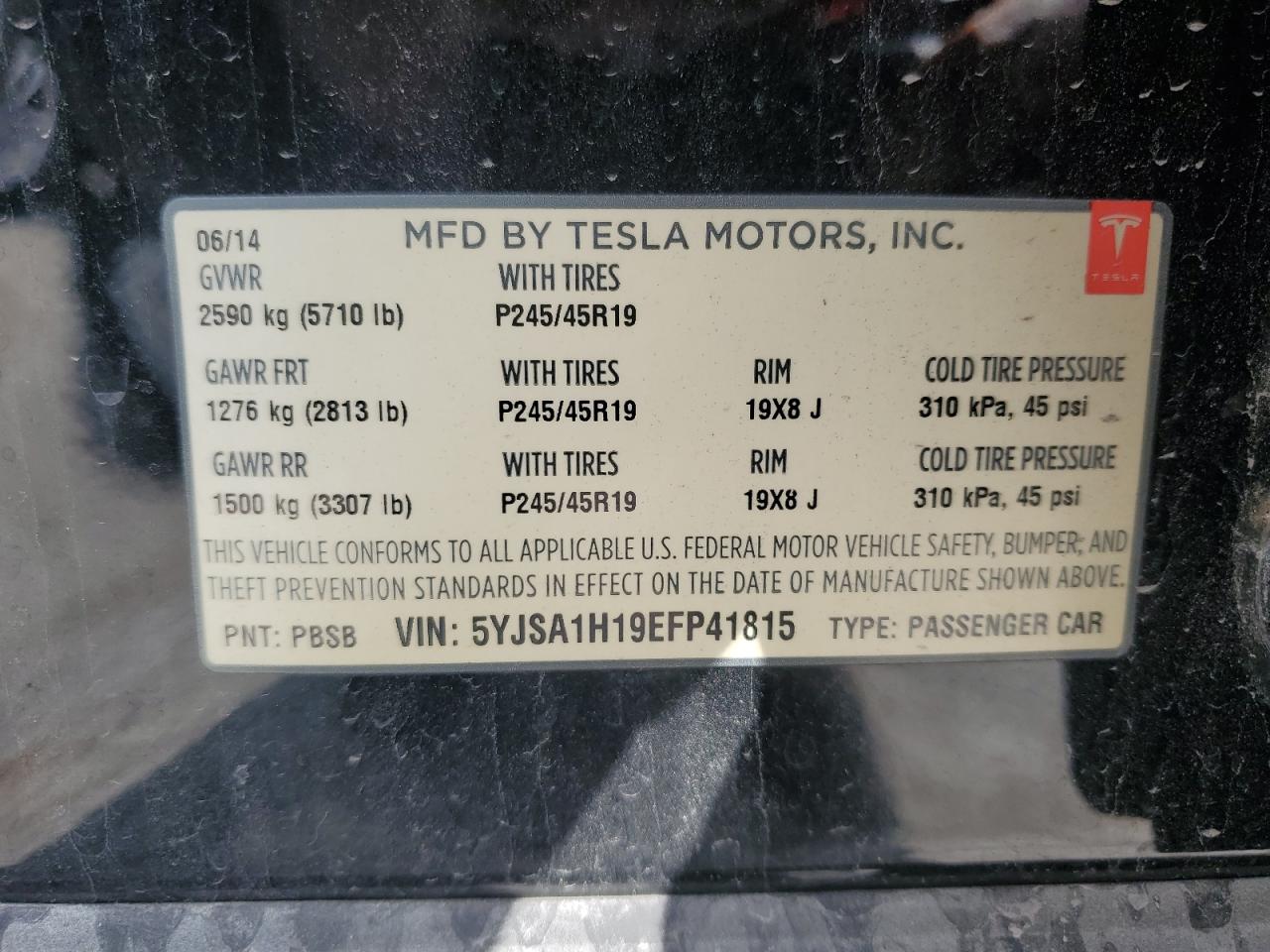 5YJSA1H19EFP41815 2014 Tesla Model S