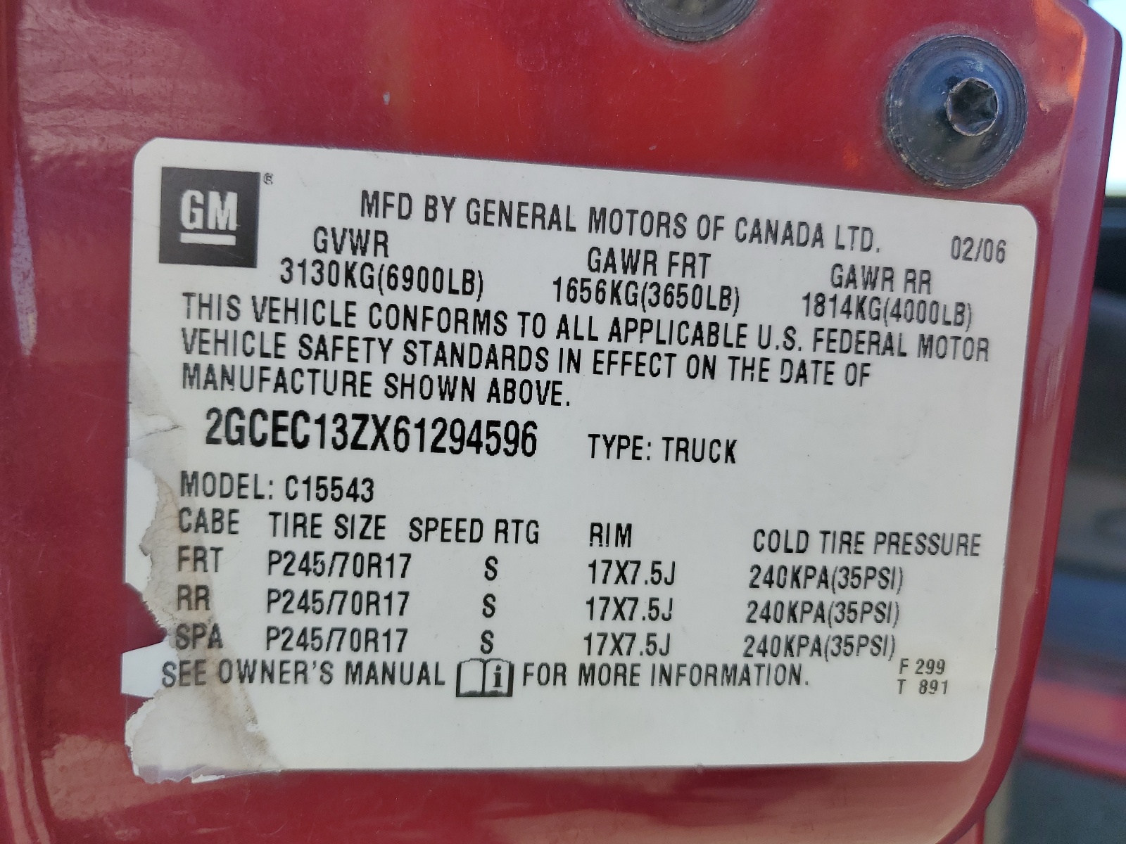 2GCEC13ZX61294596 2006 Chevrolet Silverado C1500