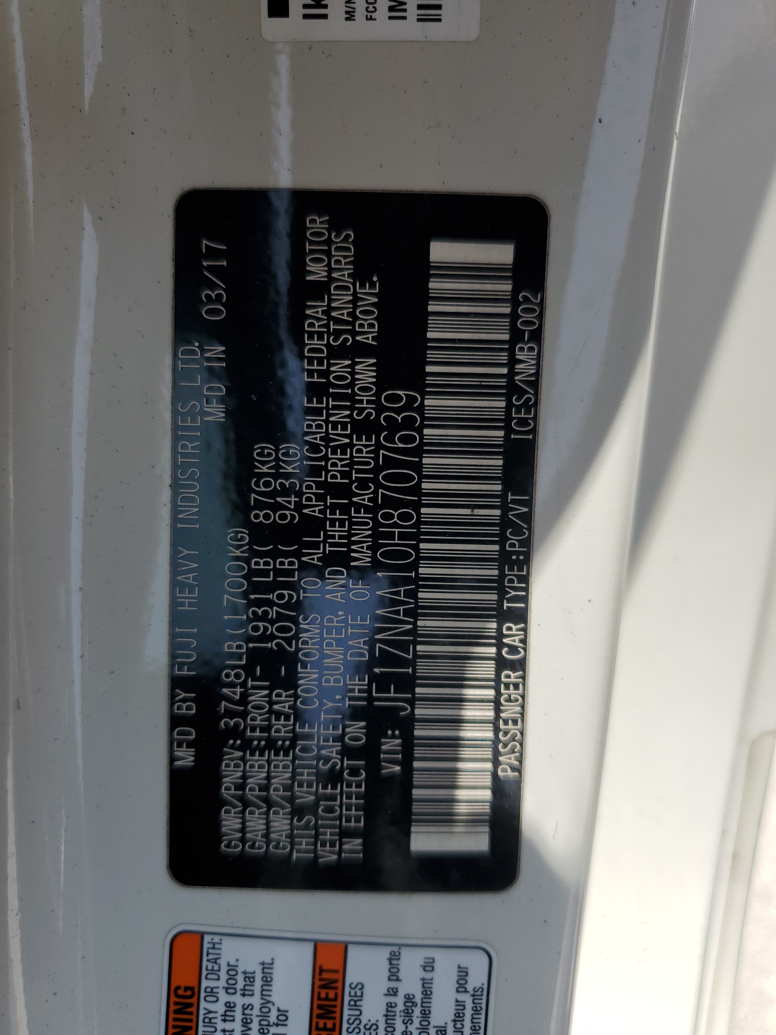 JF1ZNAA10H8707639 2017 Toyota 86 Base