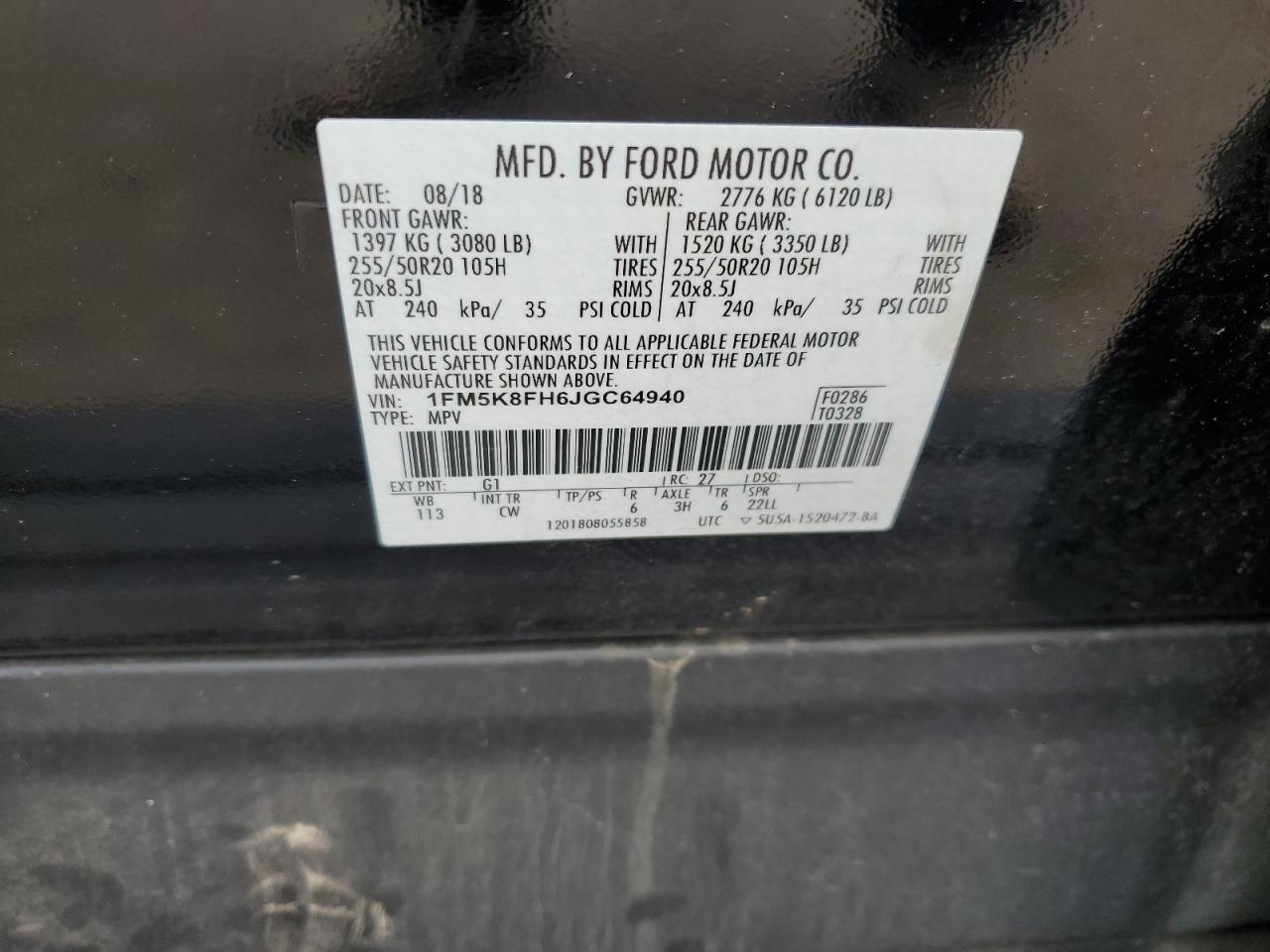 1FM5K8FH6JGC64940 2018 Ford Explorer Limited