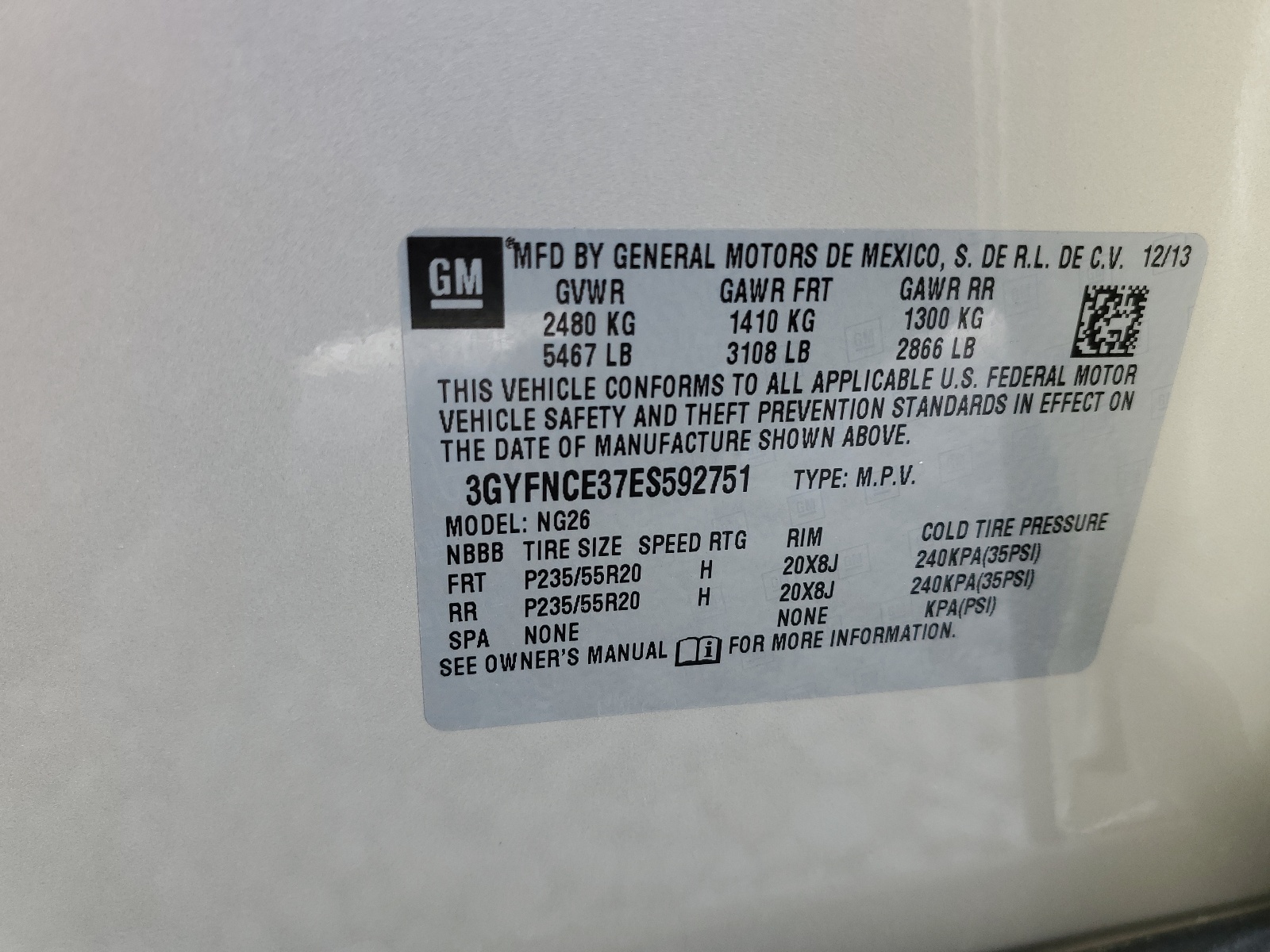 3GYFNCE37ES592751 2014 Cadillac Srx Performance Collection