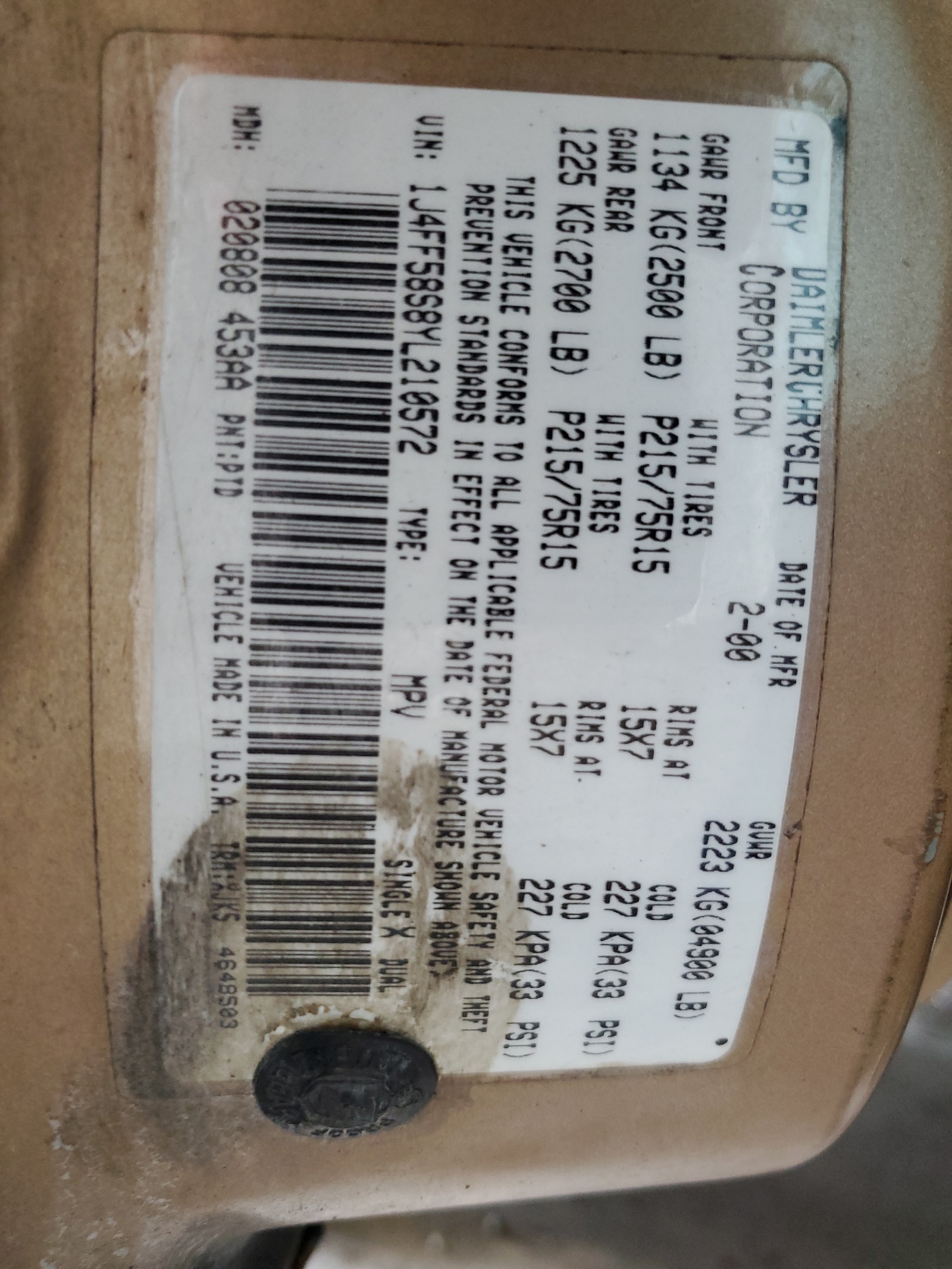 1J4FF58S8YL210572 2000 Jeep Cherokee Classic