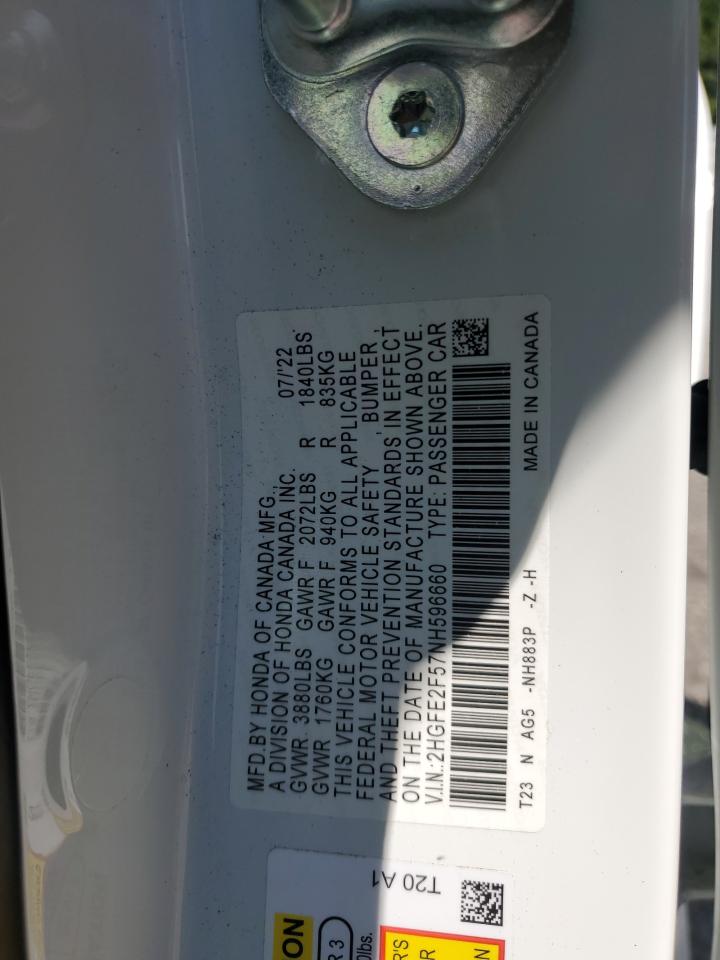 2HGFE2F57NH596660 2022 Honda Civic Sport