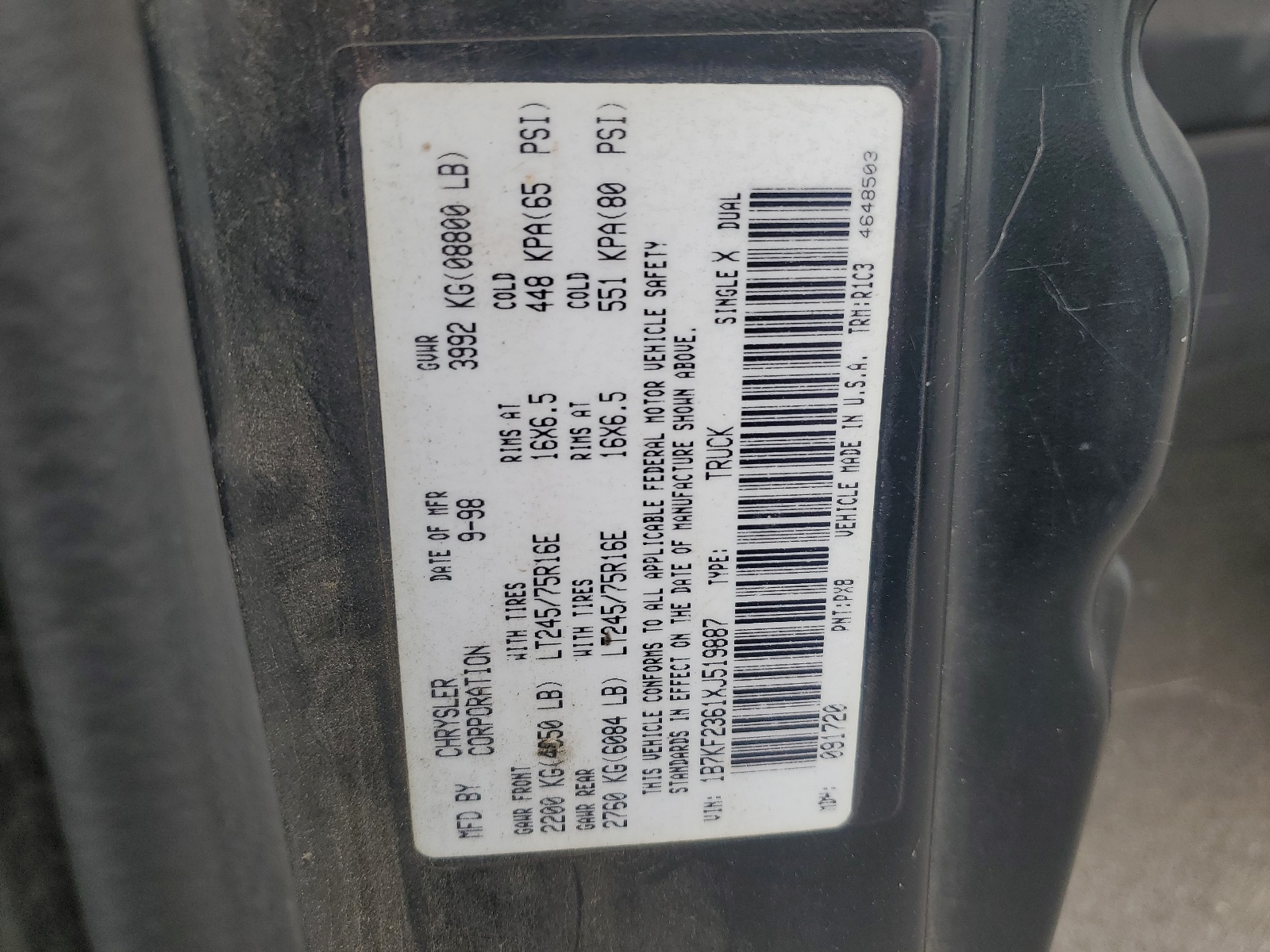 1B7KF2361XJ519887 1999 Dodge Ram 2500