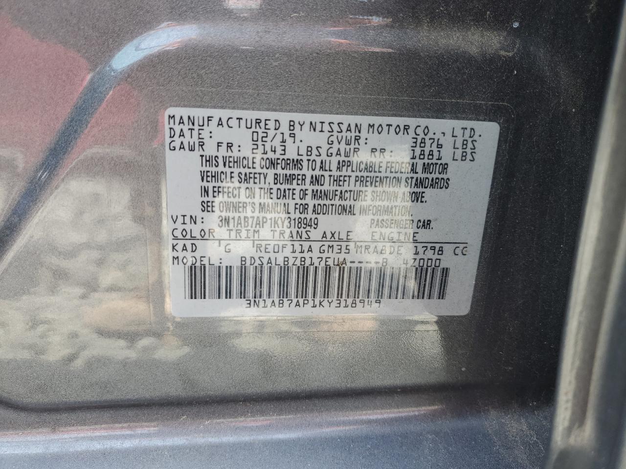 3N1AB7AP1KY318949 2019 Nissan Sentra S