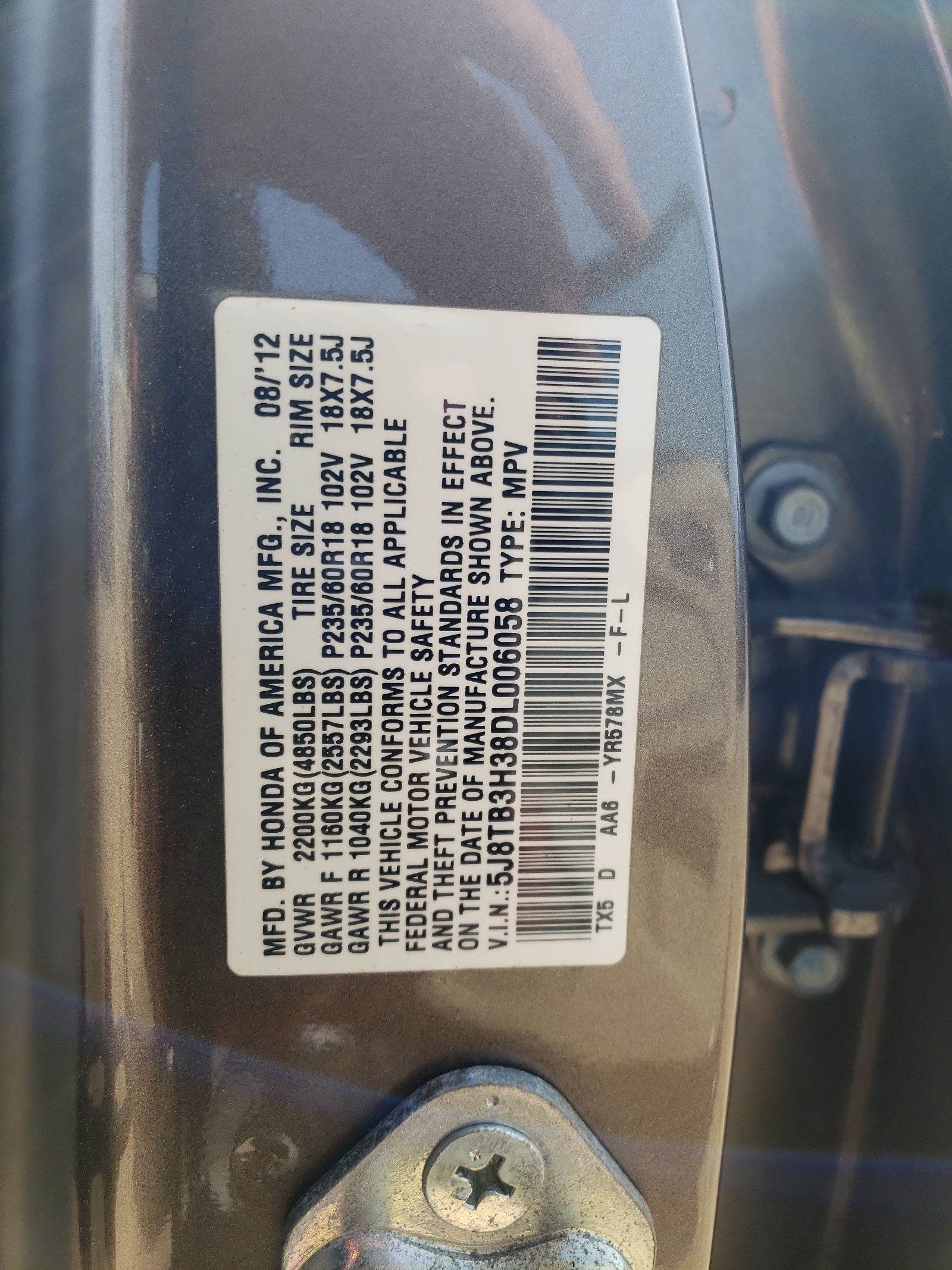 5J8TB3H38DL006058 2013 Acura Rdx