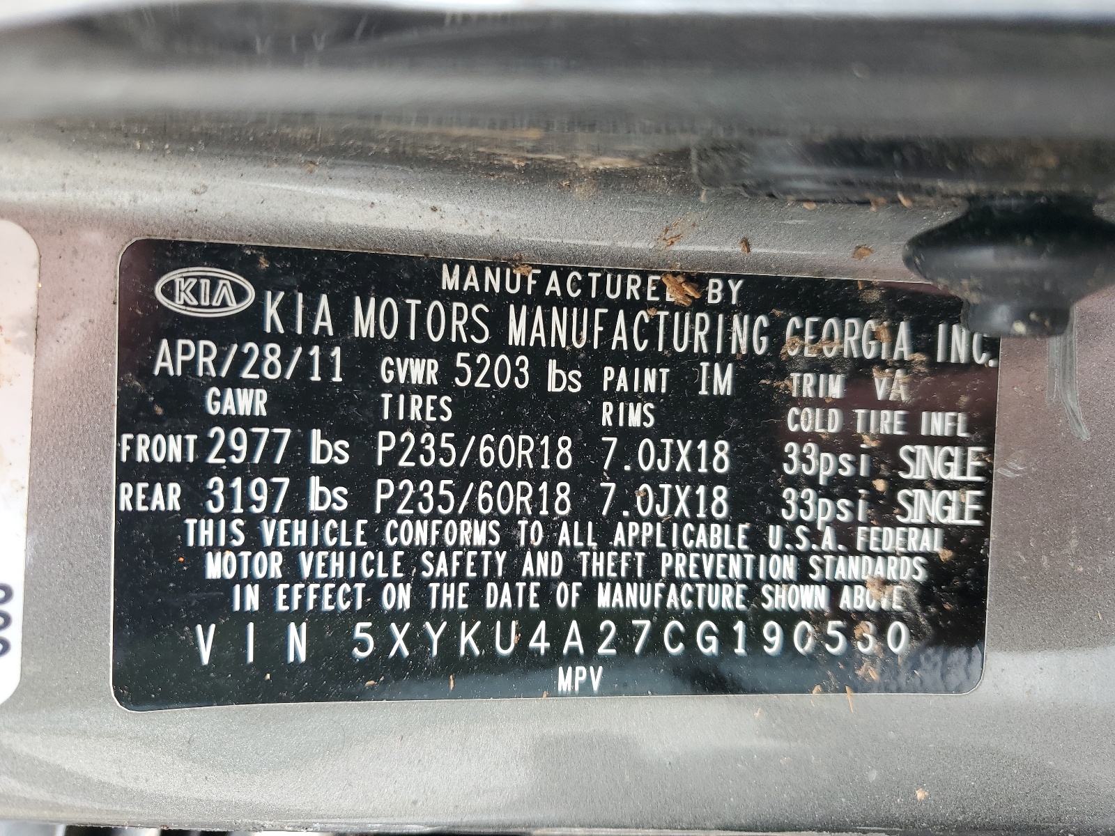 5XYKU4A27CG190530 2012 Kia Sorento Ex