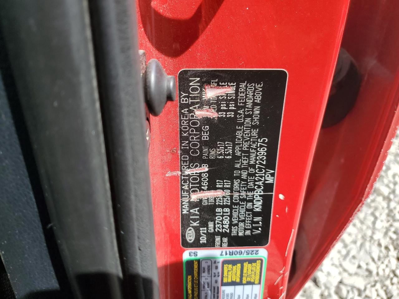 2012 Kia Sportage Lx VIN: KNDPBCA21C7239675 Lot: 68947904