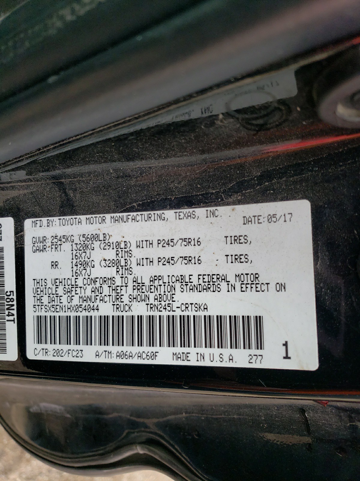 5TFSX5EN1HX054044 2017 Toyota Tacoma Access Cab