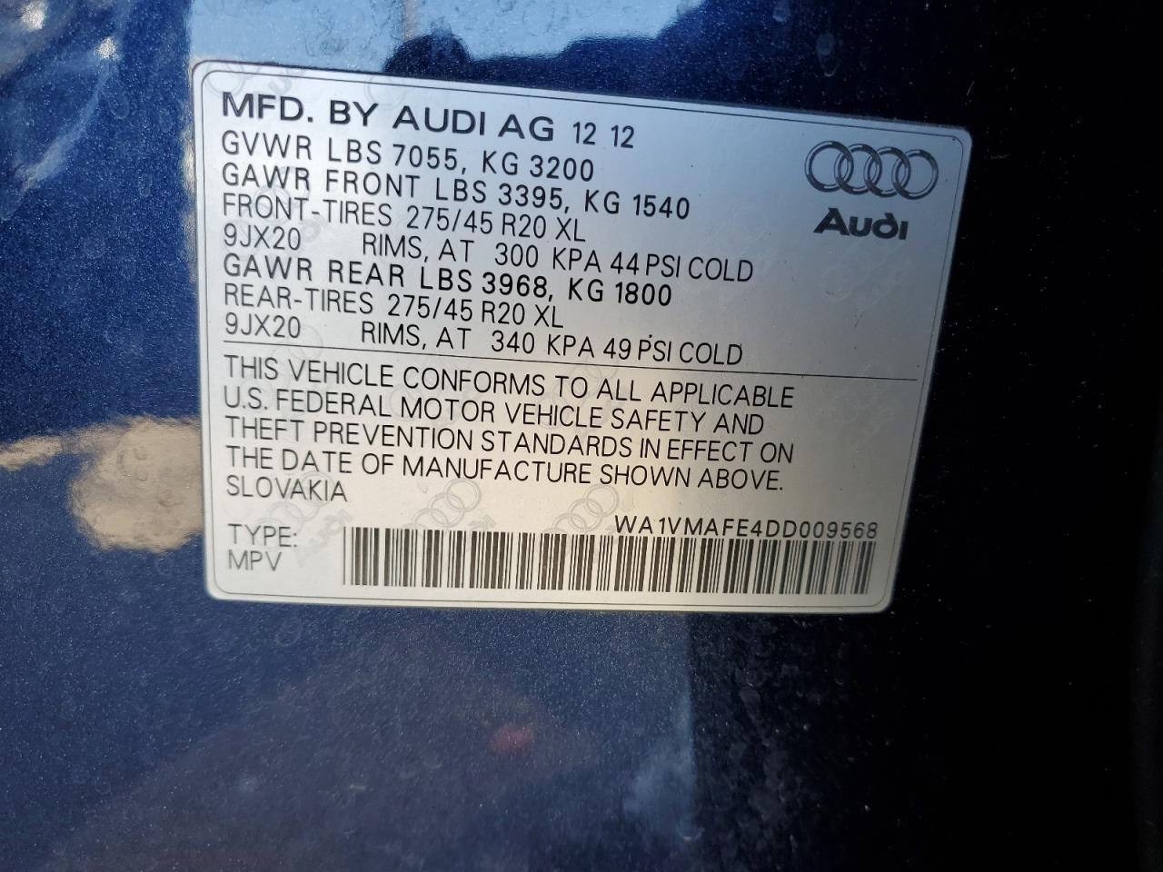 WA1VMAFE4DD009568 2013 Audi Q7 Prestige