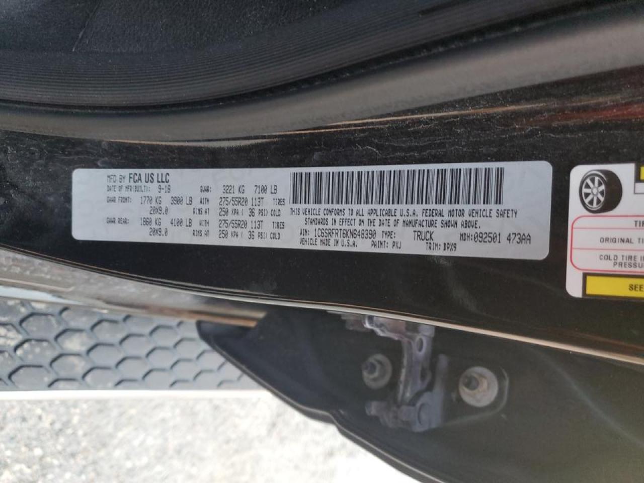 2019 Ram 1500 Laramie VIN: 1C6SRFRT6KN648390 Lot: 66978304