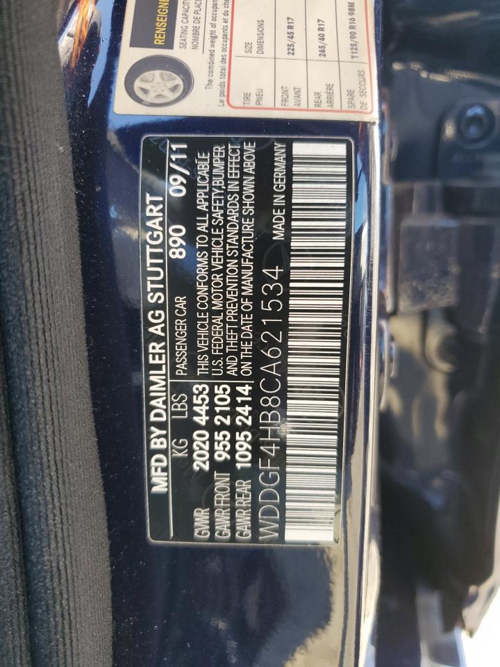 2012 Mercedes-Benz C 250 VIN: WDDGF4HB8CA621534 Lot: 66328954