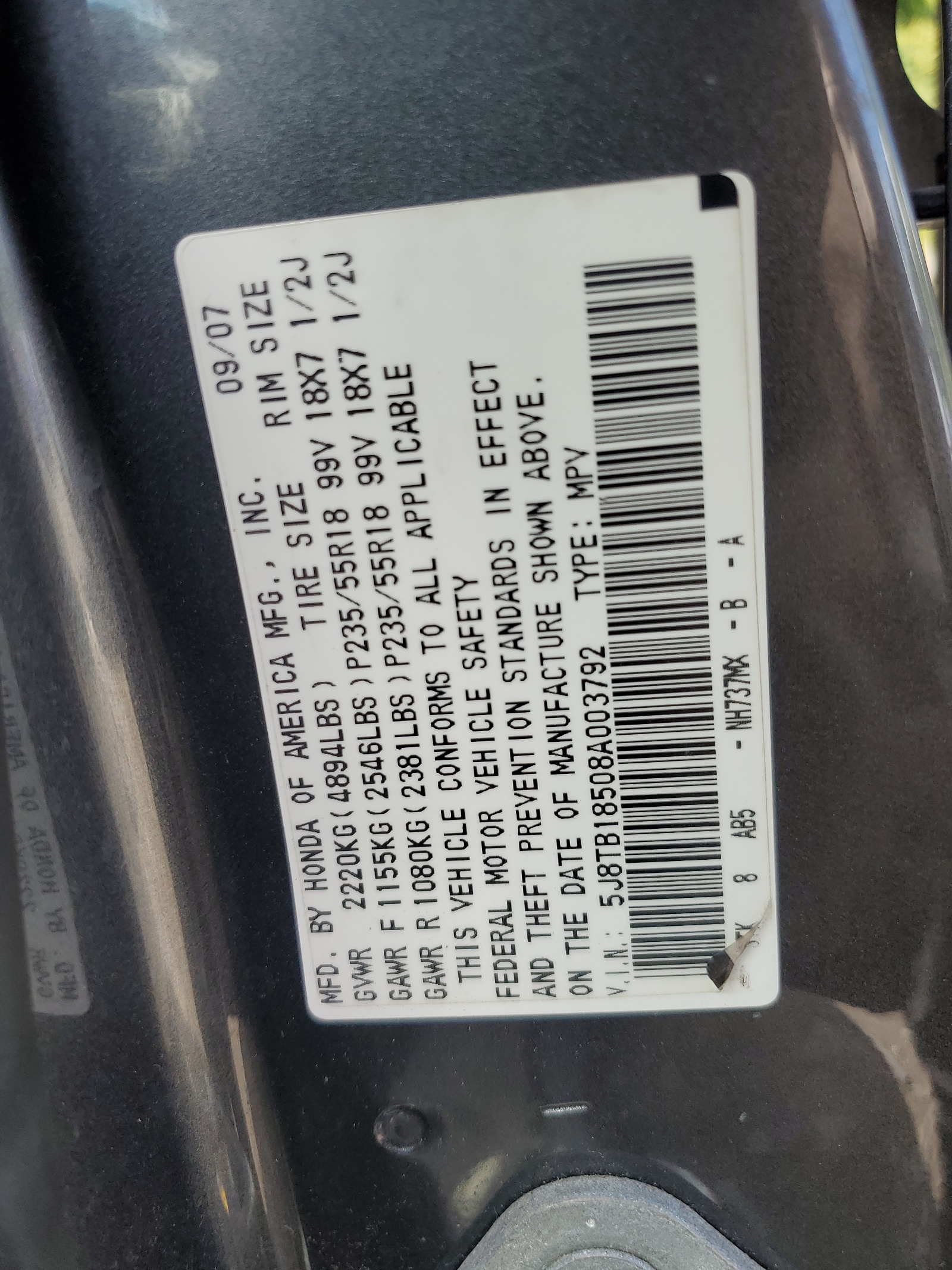 5J8TB18508A003792 2008 Acura Rdx Technology