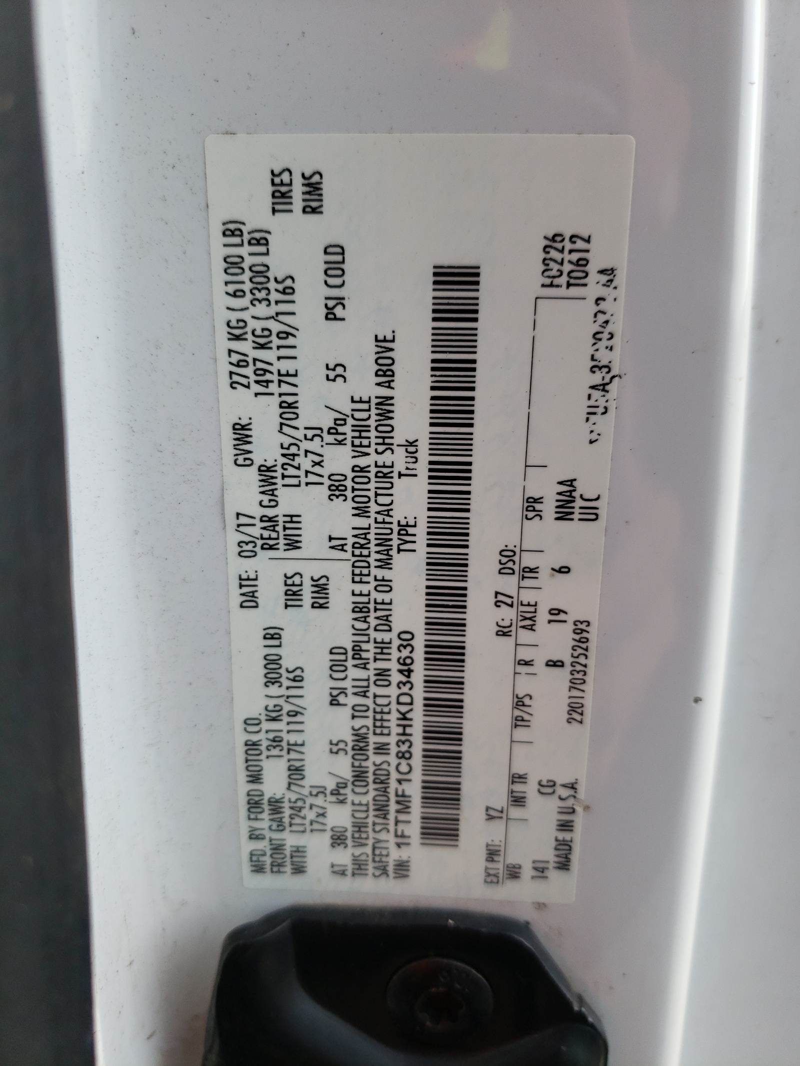 1FTMF1C83HKD34630 2017 Ford F150