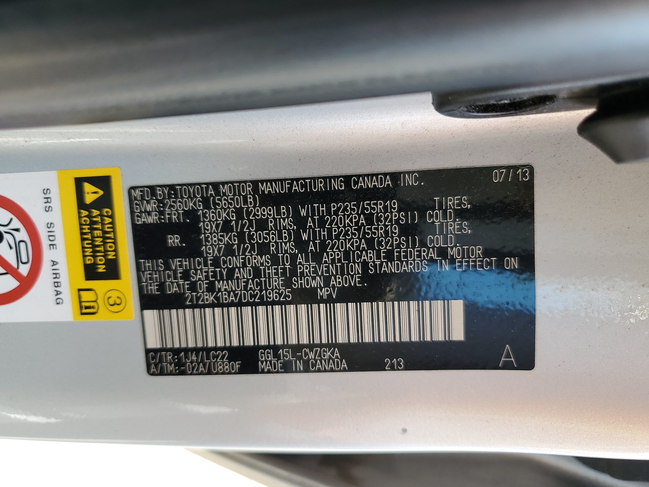 2T2BK1BA7DC219625 2013 Lexus Rx 350 Base