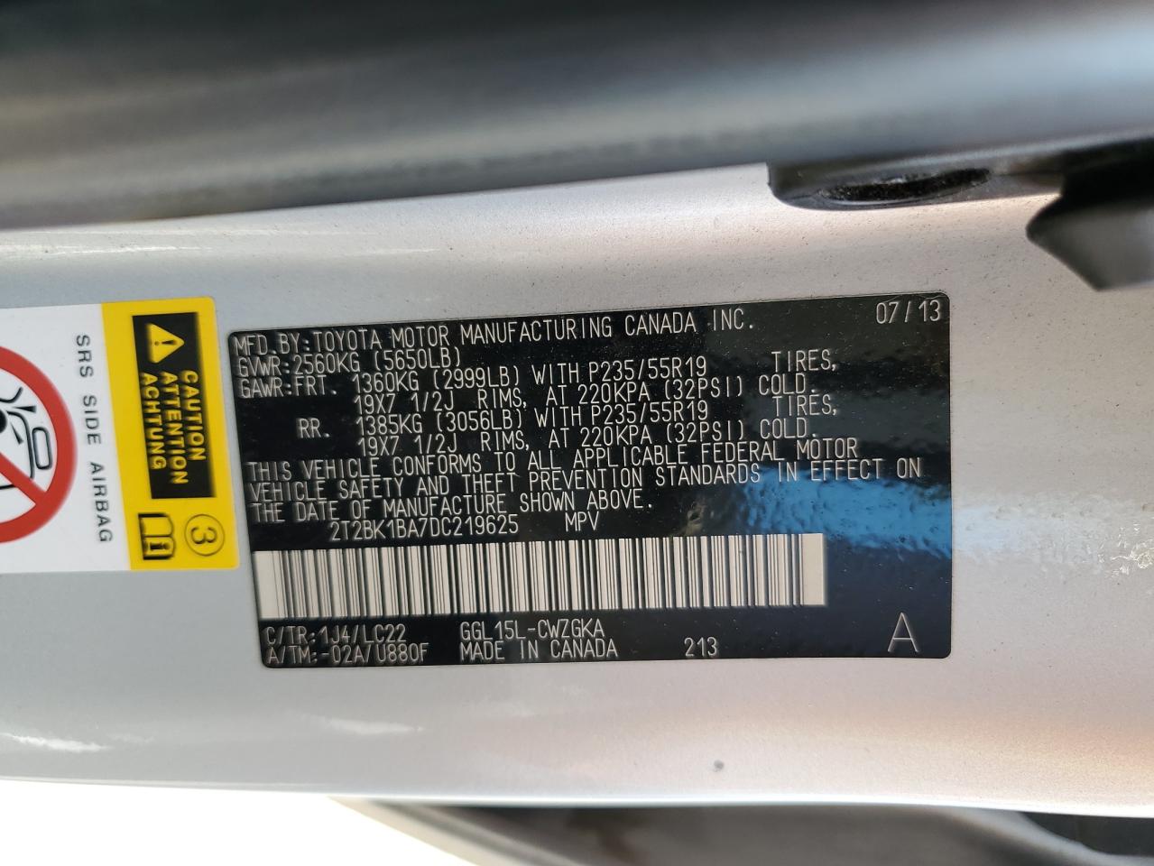 2013 Lexus Rx 350 Base VIN: 2T2BK1BA7DC219625 Lot: 65888414