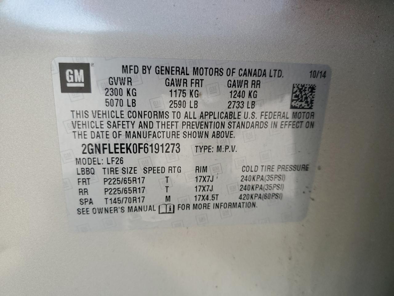 2GNFLEEK0F6191273 2015 Chevrolet Equinox Ls