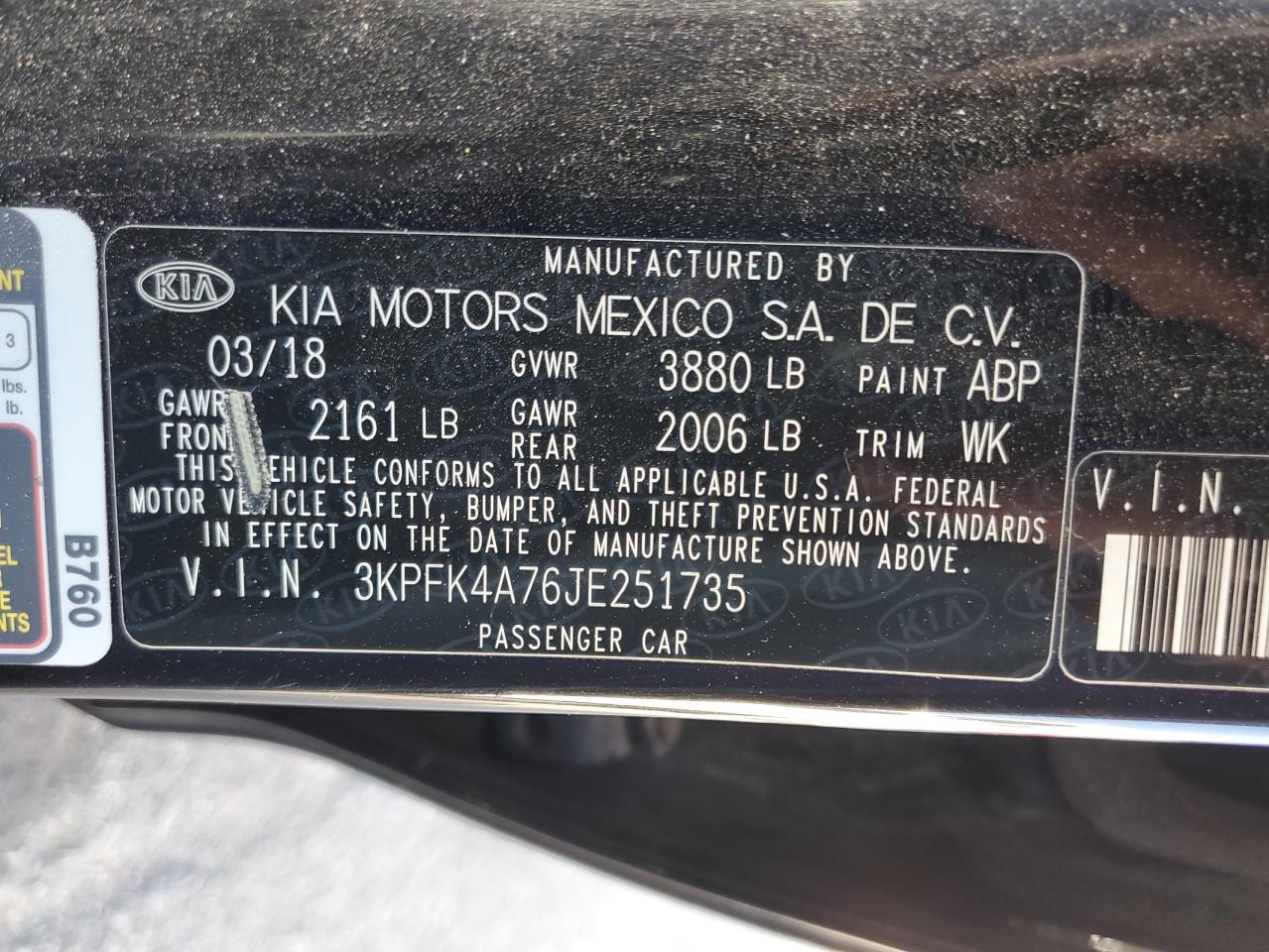 2018 Kia Forte Lx VIN: 3KPFK4A76JE251735 Lot: 69204134