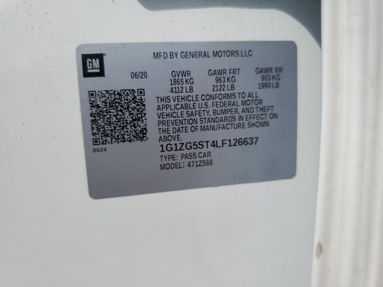 2020 Chevrolet Malibu Rs VIN: 1G1ZG5ST4LF126637 Lot: 87306704