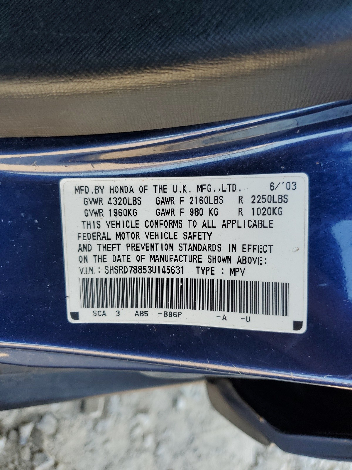 SHSRD78853U145631 2003 Honda Cr-V Ex