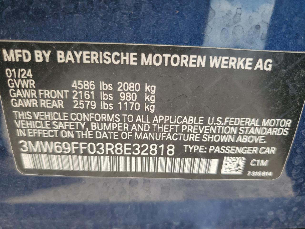 2024 BMW 330I VIN: 3MW69FF03R8E32818 Lot: 67657094