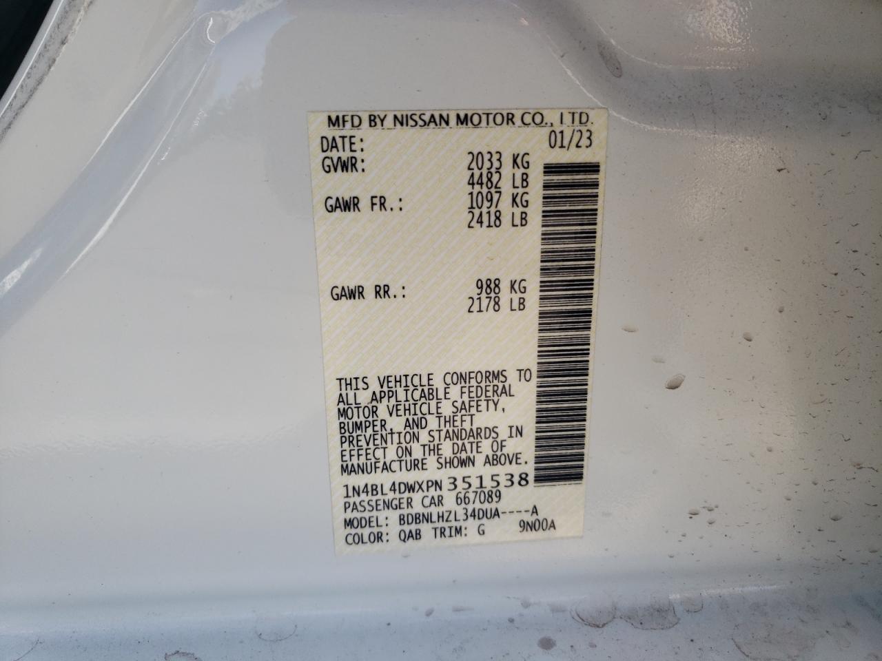 1N4BL4DWXPN351538 2023 Nissan Altima Sv