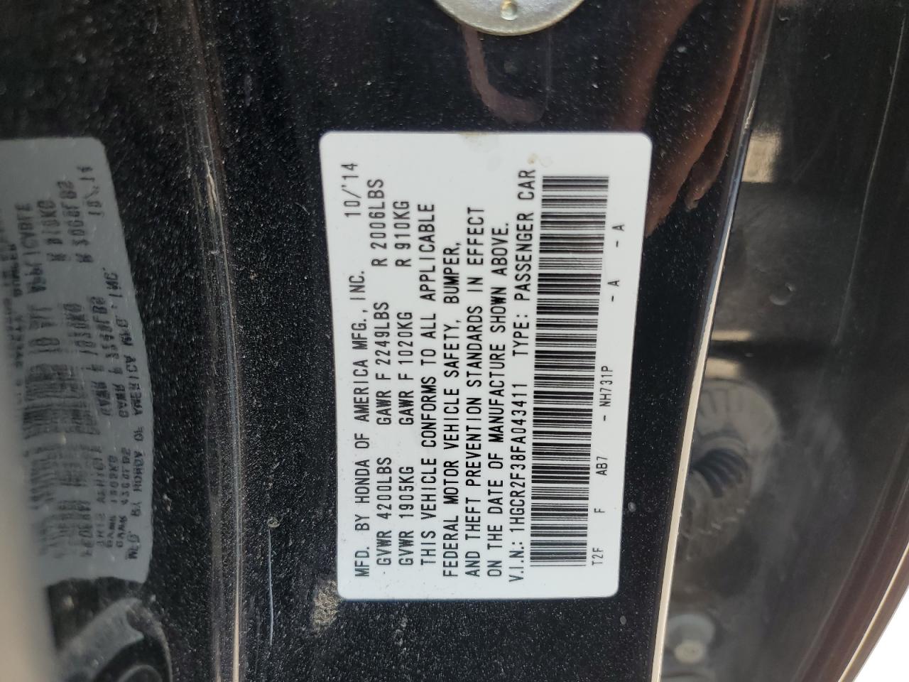 1HGCR2F38FA043411 2015 Honda Accord Lx