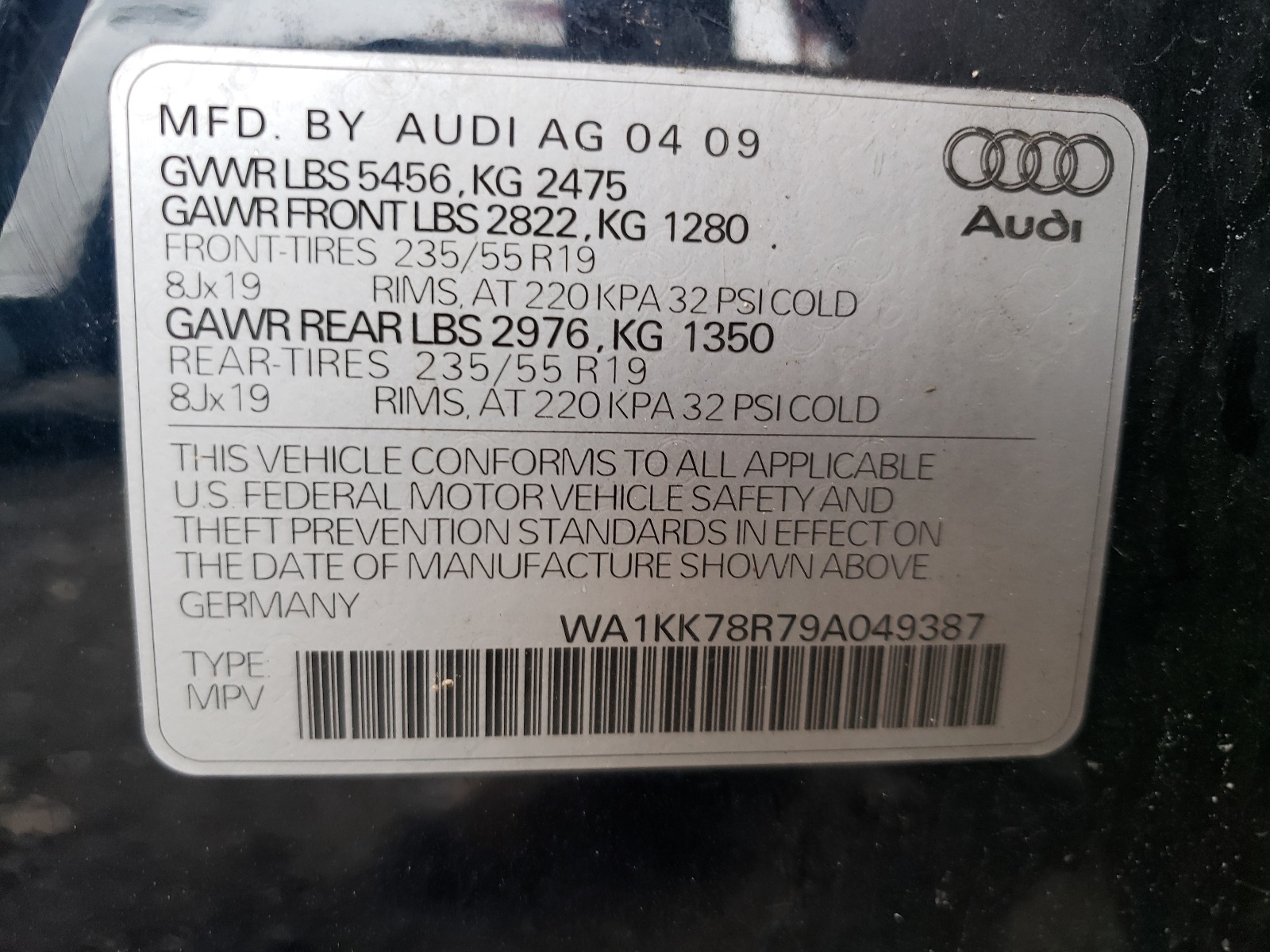 WA1KK78R79A049387 2009 Audi Q5 3.2