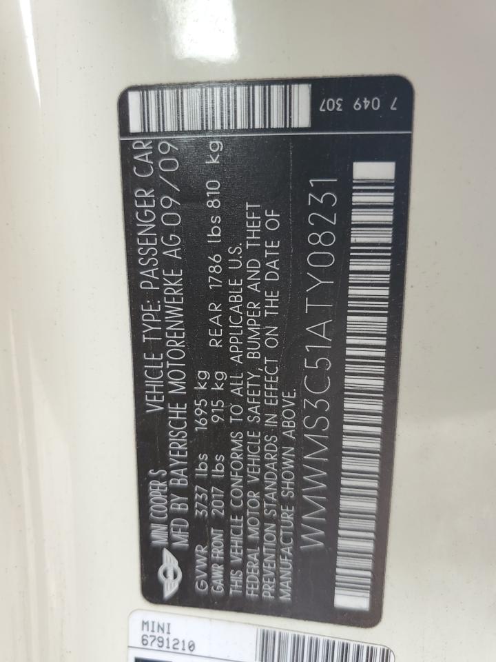 2010 Mini Cooper S VIN: WMWMS3C51ATY08231 Lot: 65842934