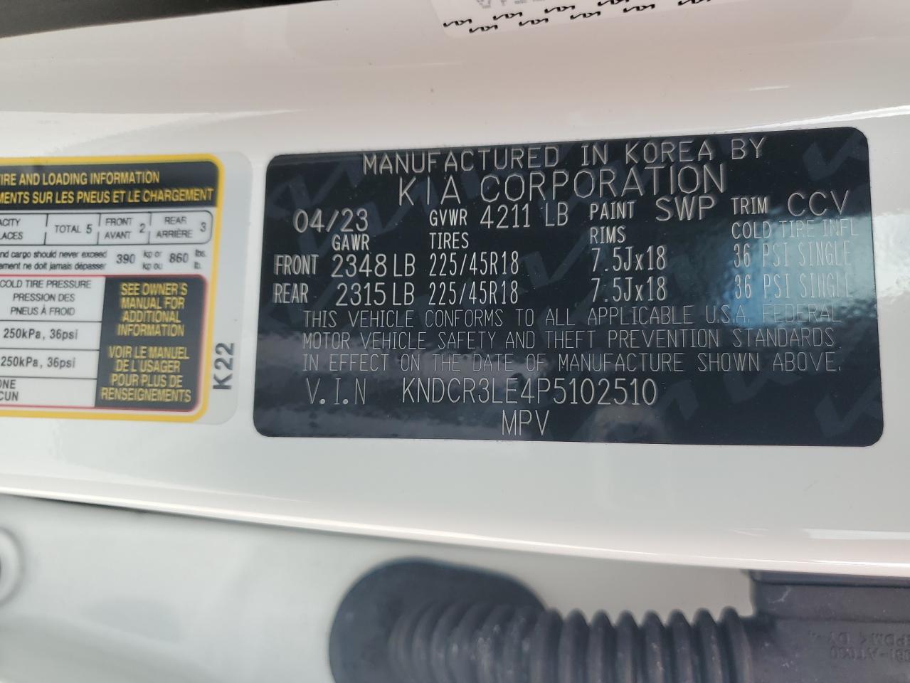 2023 Kia Niro Ex VIN: KNDCR3LE4P5102510 Lot: 66283624