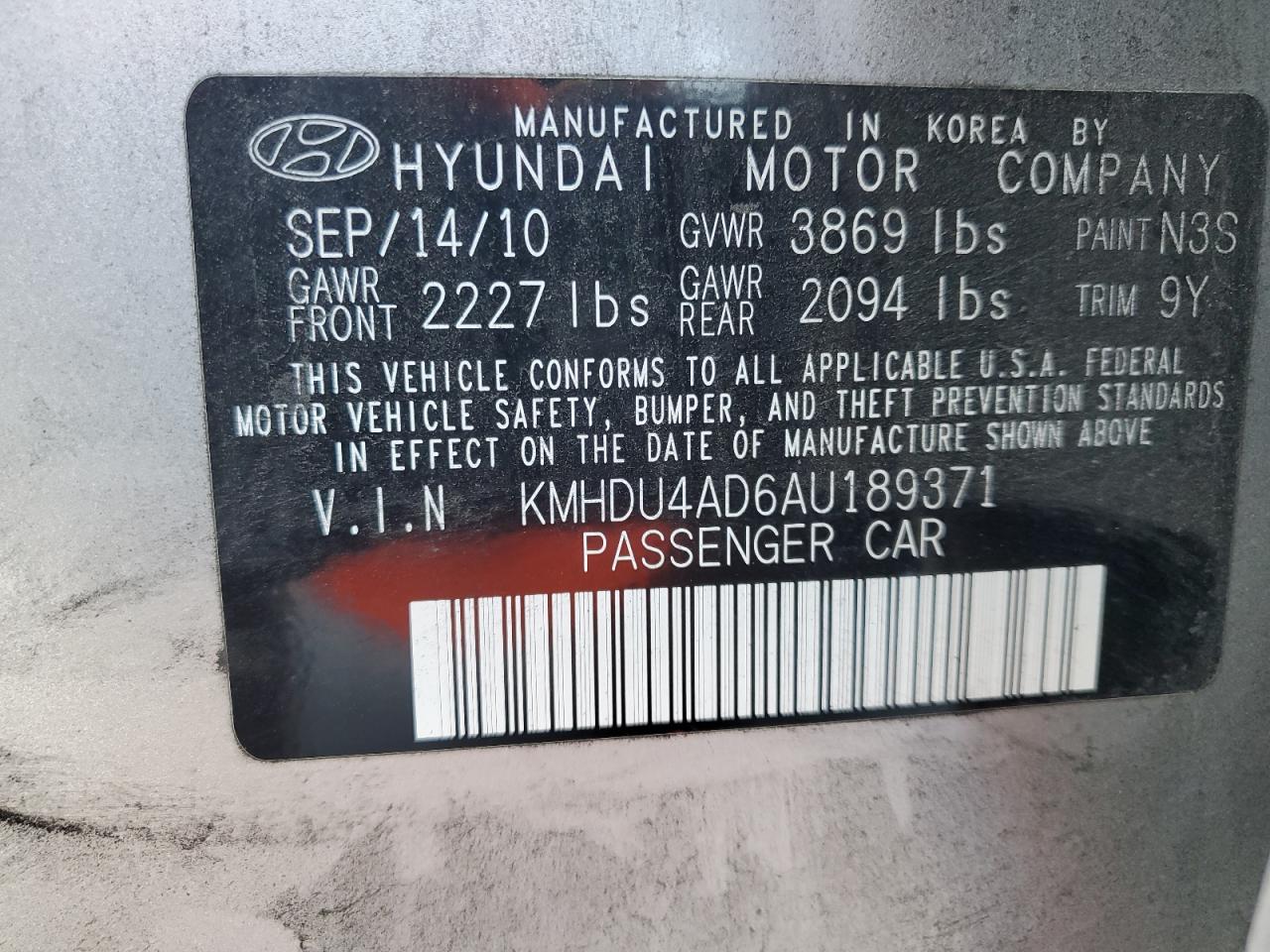 2010 Hyundai Elantra Blue VIN: KMHDU4AD6AU189371 Lot: 66985244