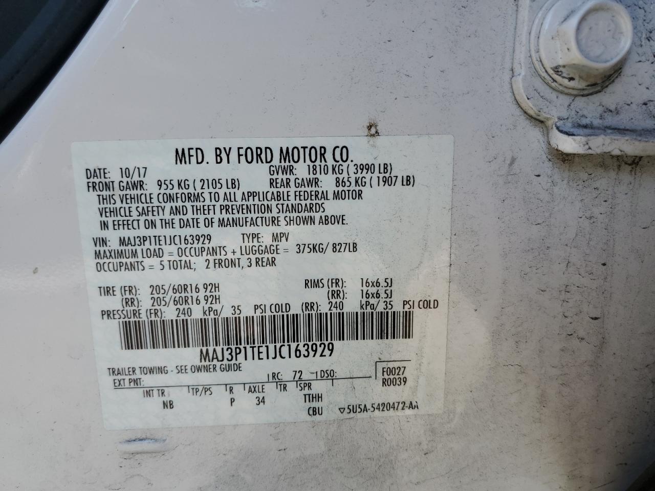 2018 Ford Ecosport Se VIN: MAJ3P1TE1JC163929 Lot: 69141824