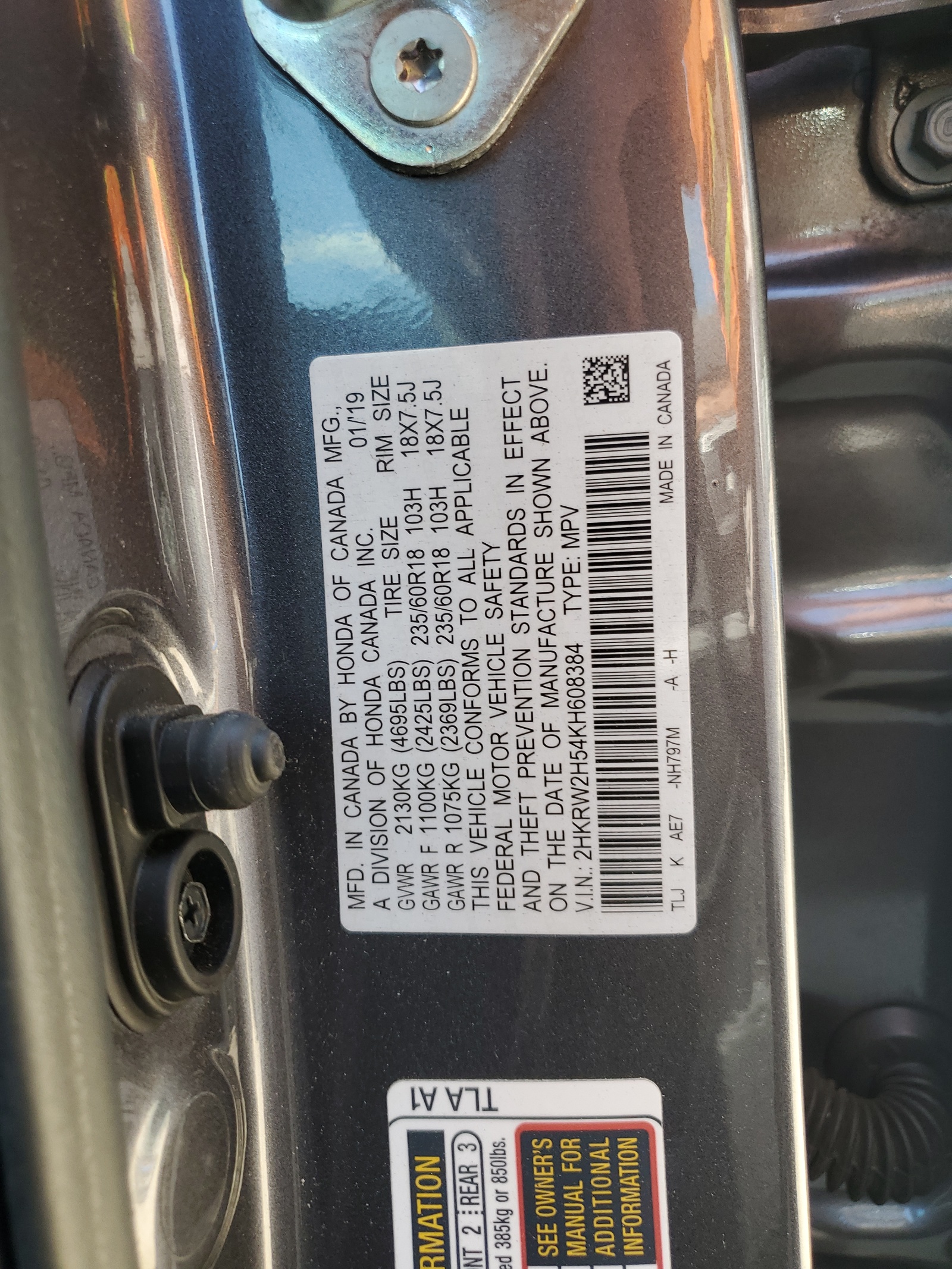 2HKRW2H54KH608384 2019 Honda Cr-V Ex