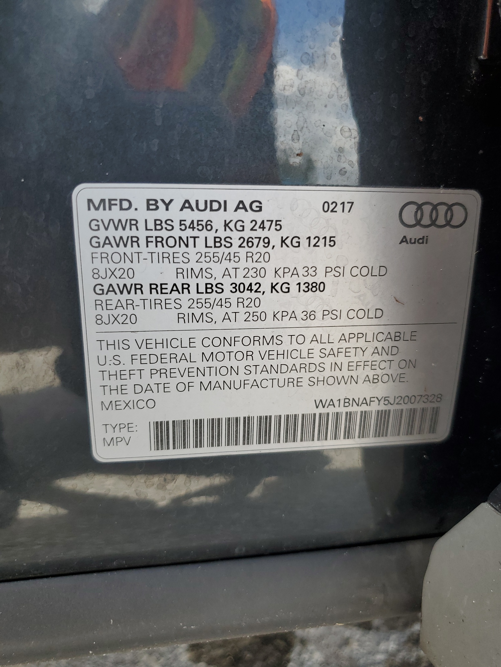 WA1BNAFY5J2007328 2018 Audi Q5 Premium Plus