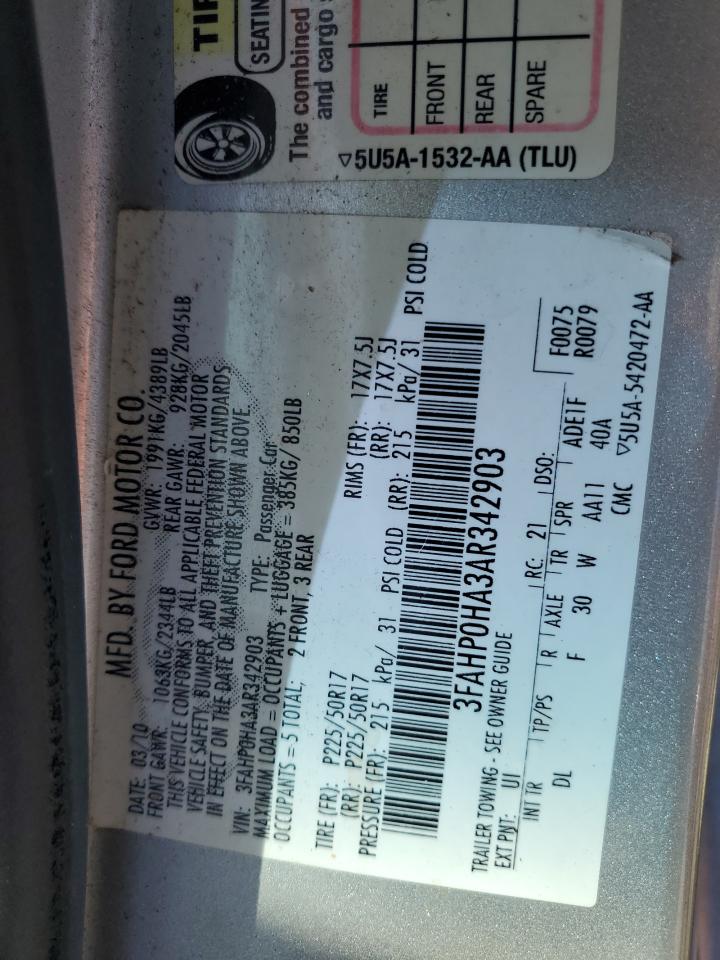 3FAHP0HA3AR342903 2010 Ford Fusion Se