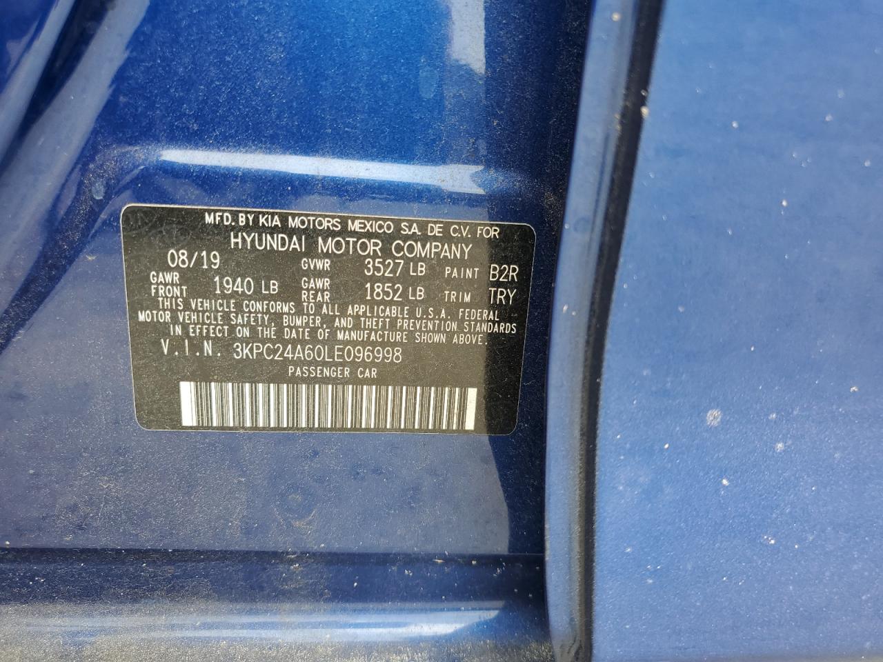 2020 Hyundai Accent Se VIN: 3KPC24A60LE096998 Lot: 68581874