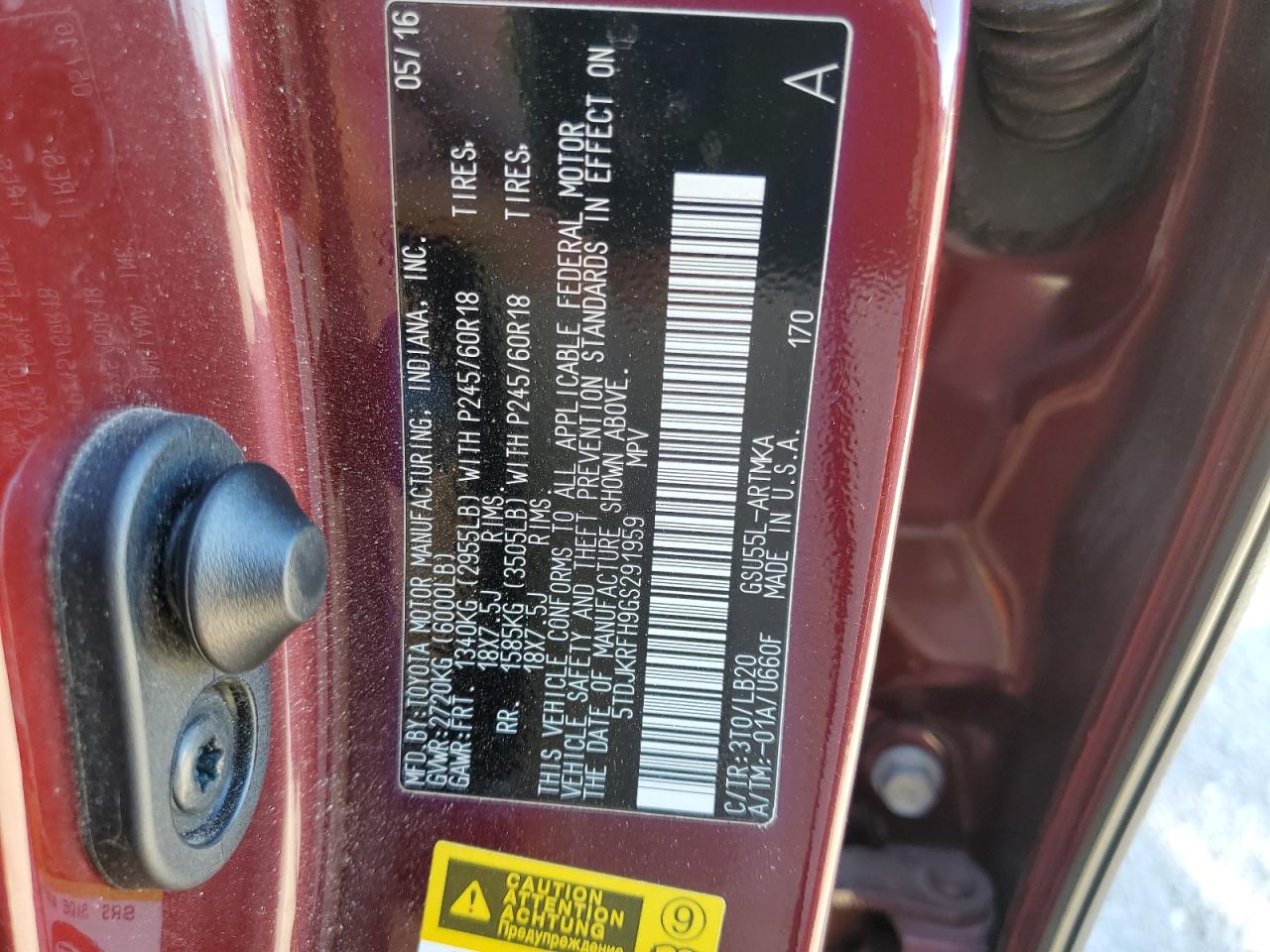 5TDJKRFH9GS291959 2016 TOYOTA HIGHLANDER - Image 13