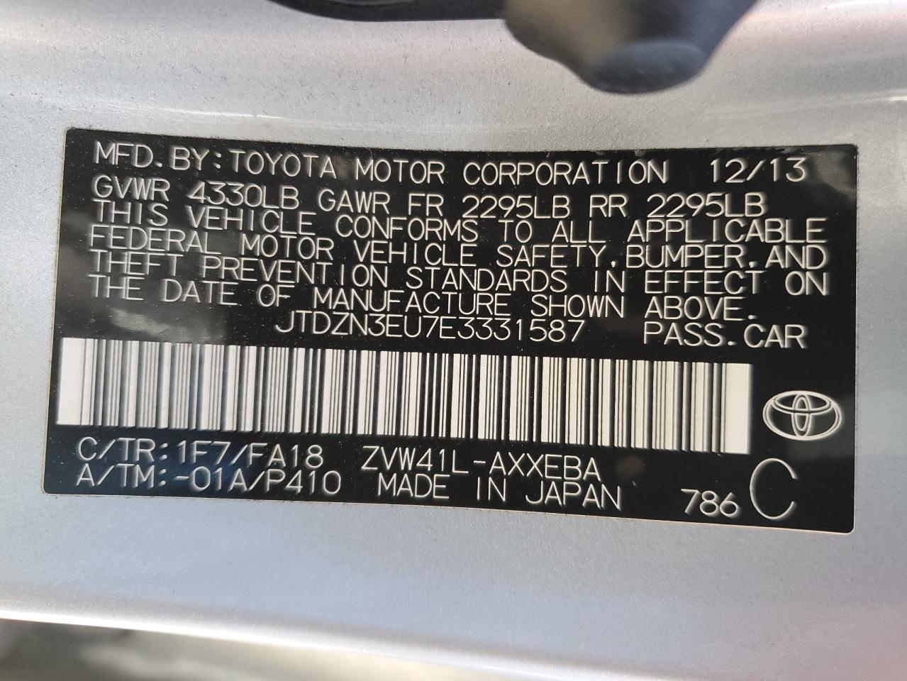 JTDZN3EU7E3331587 2014 Toyota Prius V